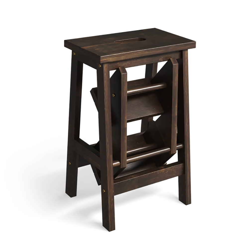 Kepooman Step Ladder,Step Stool, Step Stool Platform,3-in-1 Rubber Wood Step Stool with Convenient Handle-Brown