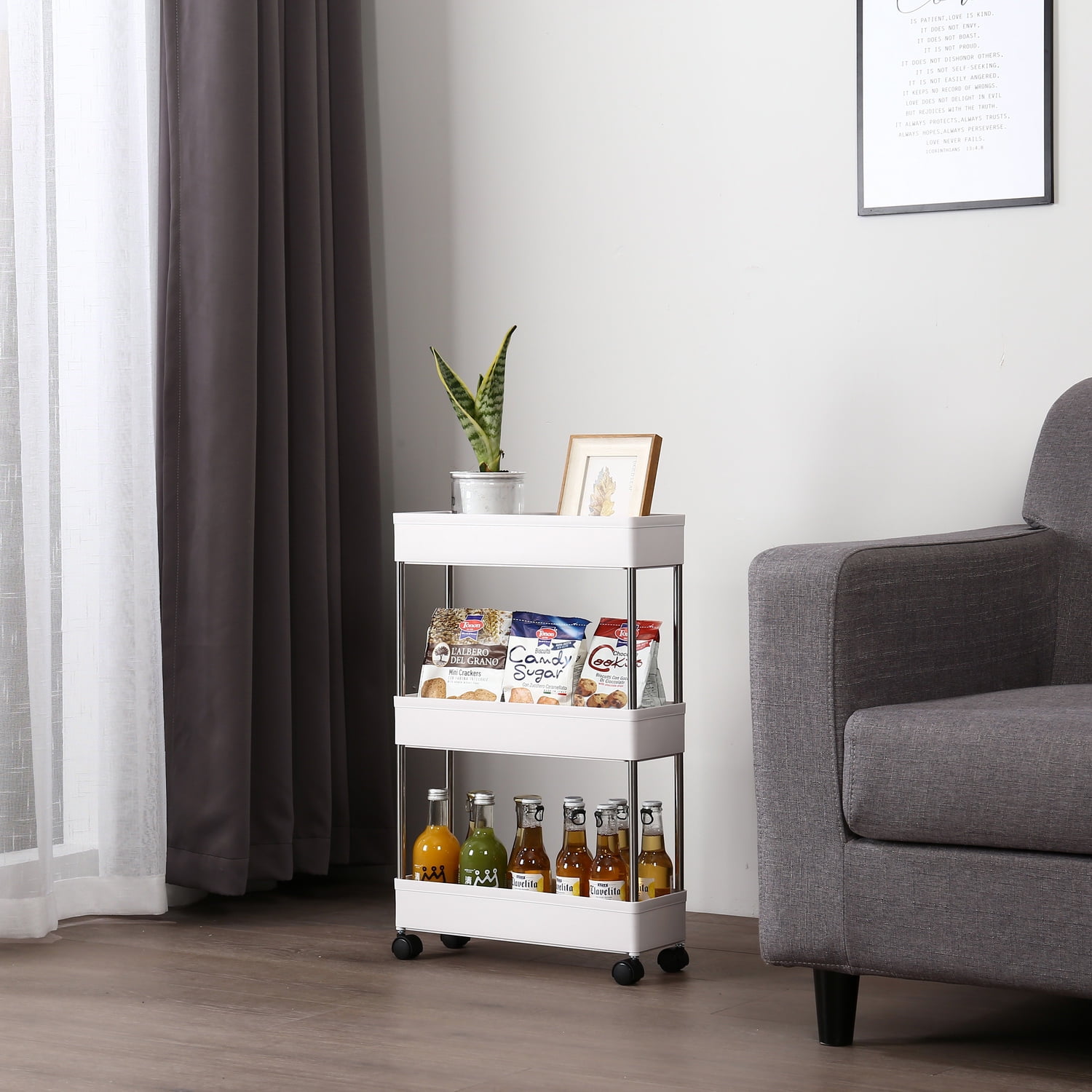 Kepooman Storage Cart, 3-Tier Mobile Shelving Unit, Bathroom Rolling Cart Utility Storage Organizer Shelf for Kitchen Living Room Bathroom Laundry Room & Dressers, White Kepooman Storage Cart, 3-Tier Mobile Shelving Unit, Bathroom Rolling Cart Utility Storage Organizer Shelf for Kitchen Living Room Bathroom Laundry Room & Dressers, White
