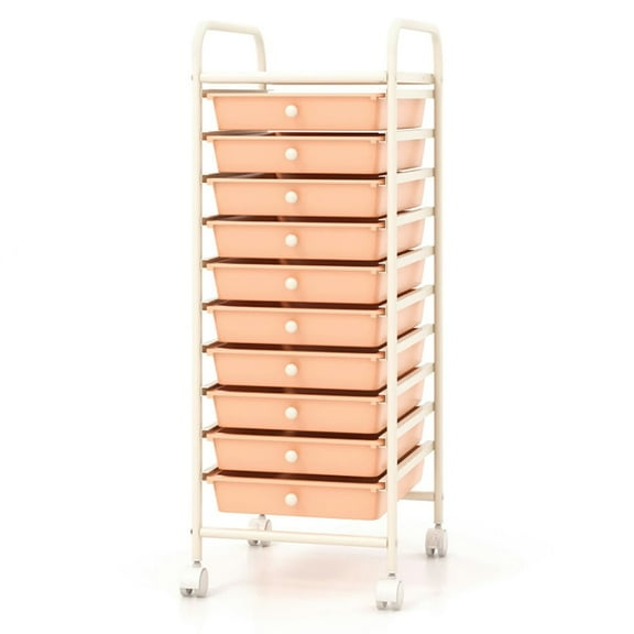Kepooman Storage Cart, Mobile Shelving Unit,10 Drawer Rolling Storage Cart Organizer with 4 Universal Casters-Cherry