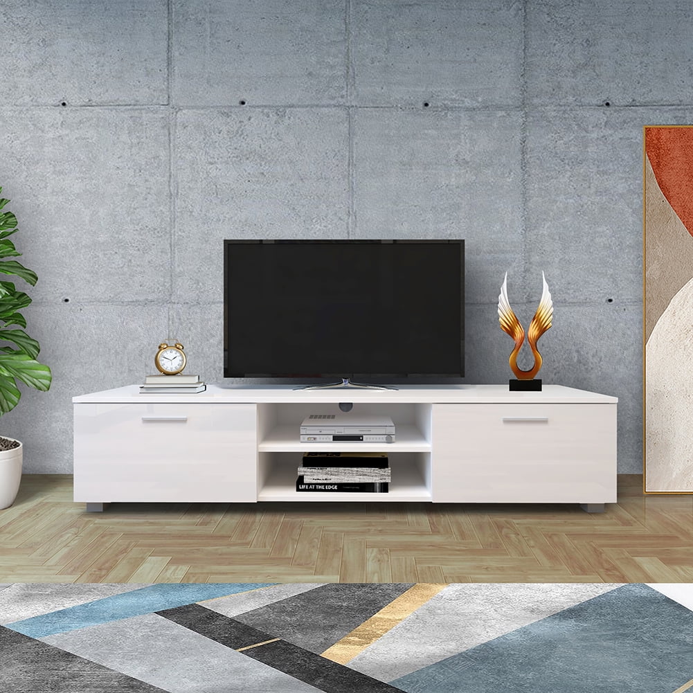 Kepooman TV Cabinet, Media Console with Two Doors, Large Storage Space, Easy to Install, White Kepooman TV Cabinet, Media Console with Two Doors, Large Storage Space, Easy to Install, White