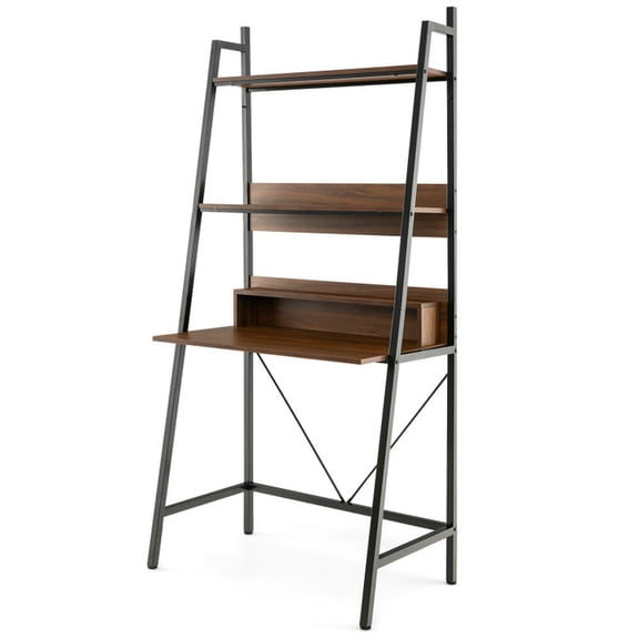 Kepooman Table Desk, Laptop Notebook Stand, Tabletop Desk,71” High Freestanding Laptop Desk with Open Shelves for Living Room Bedroom Study-Brown