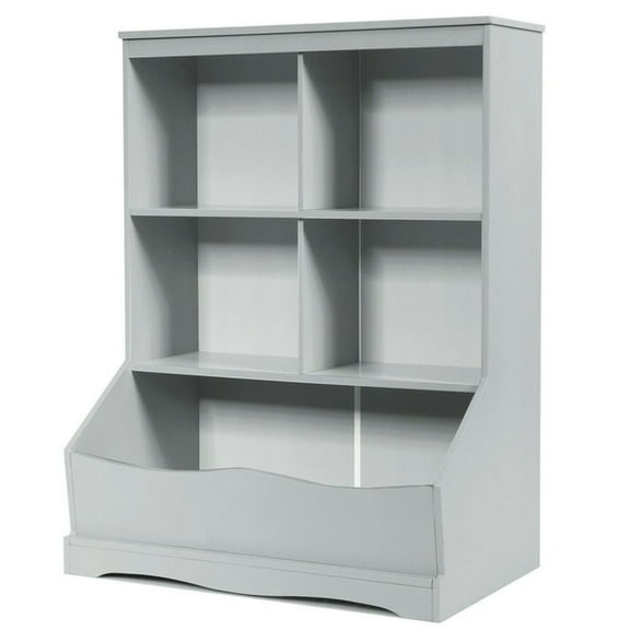 Kepooman Toy Book Organizer, Storage Unit, Storage Organizer Bookshelf,3-Tier Children's Multi-Functional Bookcase Toy Storage Bin Floor Cabinet-Gray