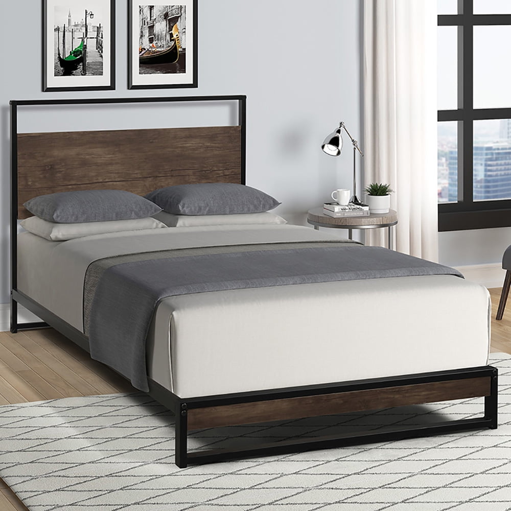 Kepooman Twin Size Metal Bed Frame with Headboard & Wood Slats Kepooman Twin Size Metal Bed Frame with Headboard & Wood Slats