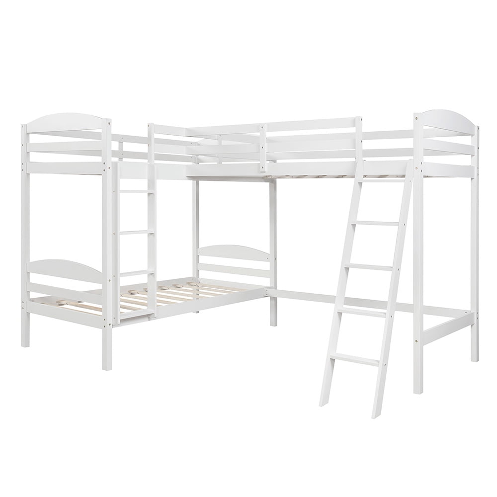 Kepooman Twin Size Solid Wood L-Shaped Bunk Bed & Loft Bed for Bedroom Dorm, White Kepooman Twin Size Solid Wood L-Shaped Bunk Bed & Loft Bed for Bedroom Dorm, White
