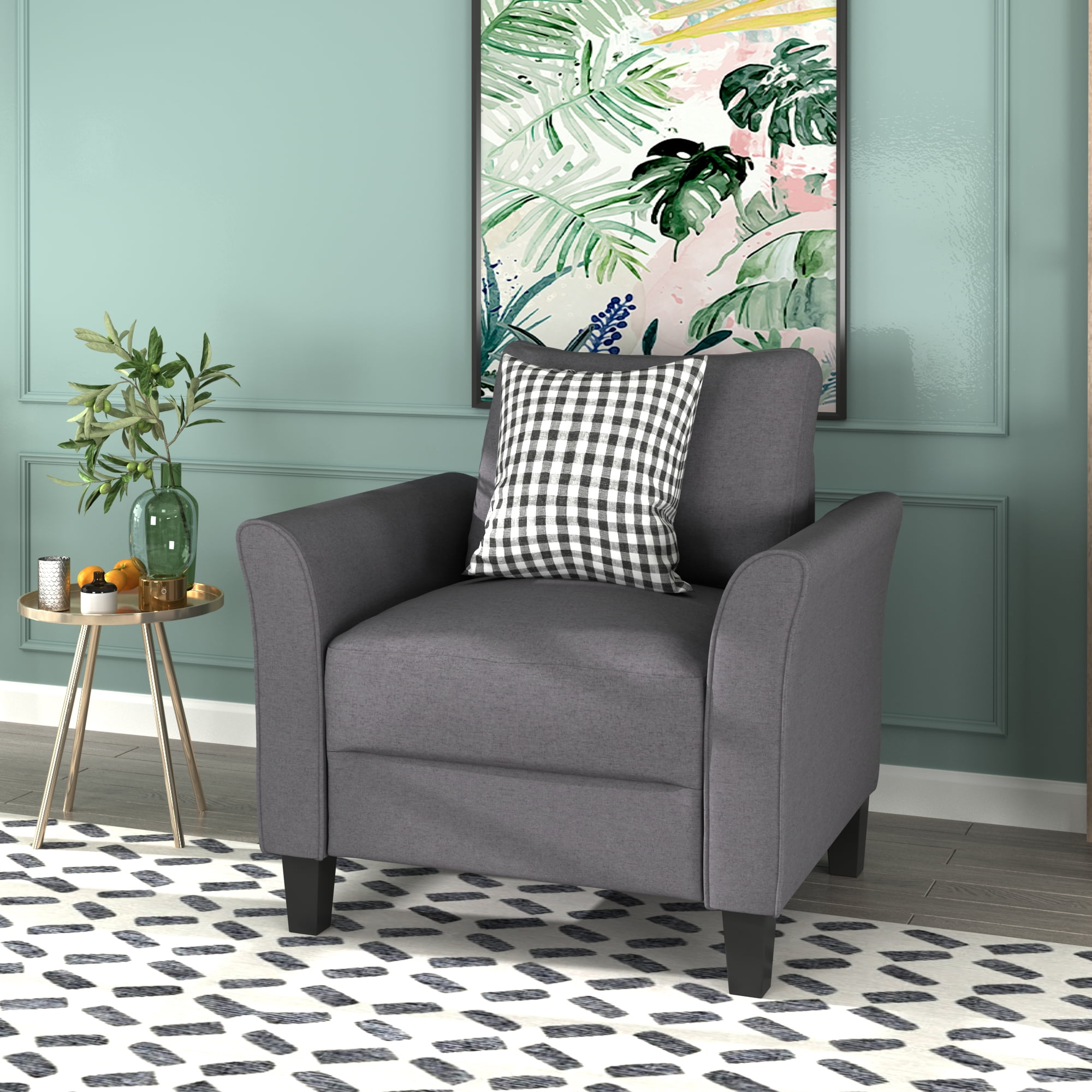 Kepooman Upholstered Accent Arm Chair, Single Sofa with Rolled Arm - Grey Kepooman Upholstered Accent Arm Chair, Single Sofa with Rolled Arm - Grey