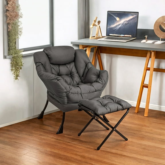 Kepooman Urban Hipster Modern Polyester Solid Print Chair with Folding Footrest, Gray