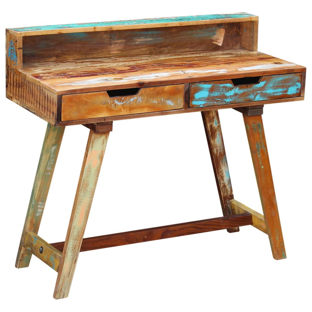 Kepooman Vintage Solid Reclaimed Wood Laptop Desk with 2 Drawers & Shelves for Home Office, Multi-color Kepooman Vintage Solid Reclaimed Wood Laptop Desk with 2 Drawers & Shelves for Home Office, Multi-color