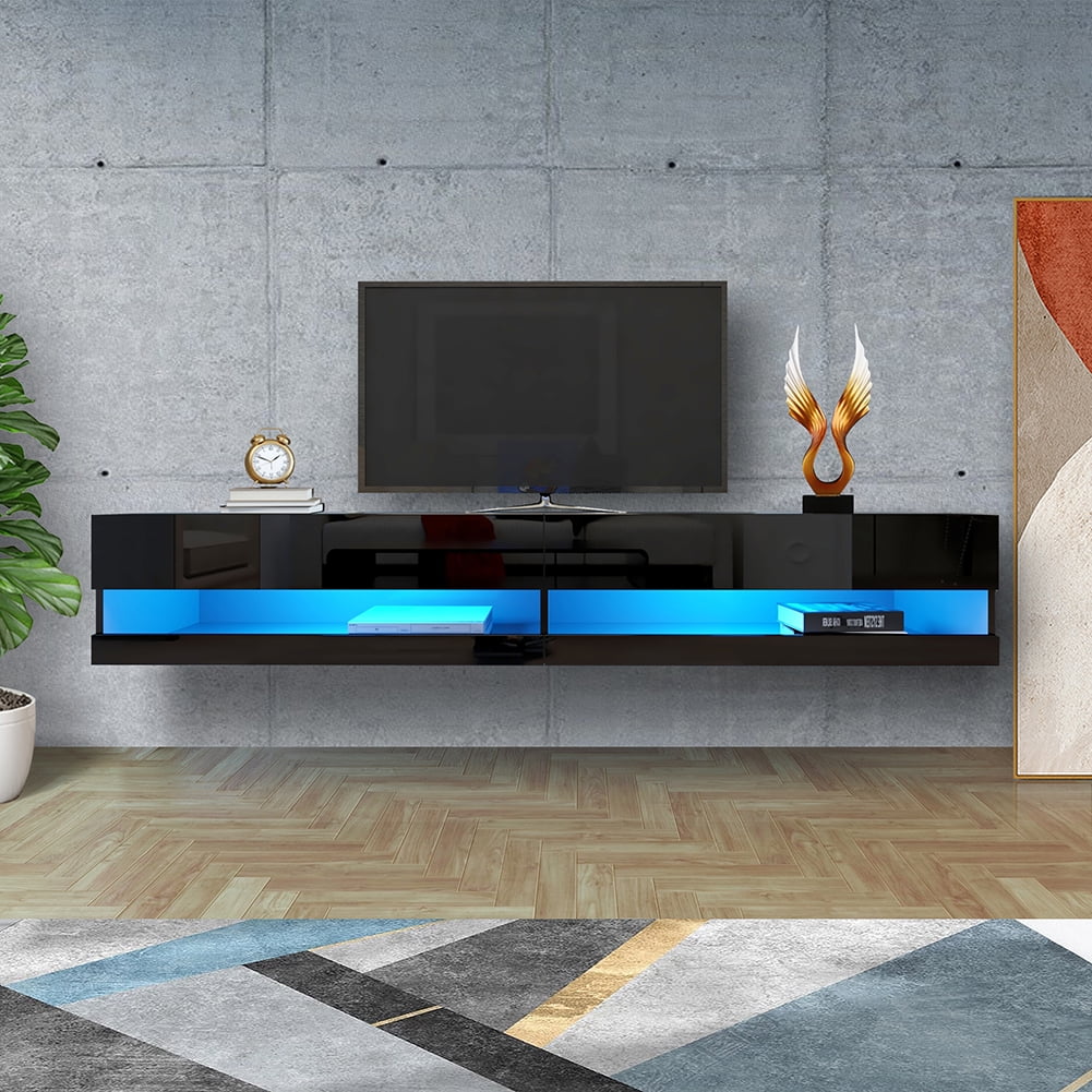 Kepooman Wall Mounted Audio, Video Console, W 70.9" x D 16.5" x H 11.8" , Black Kepooman Wall Mounted Audio, Video Console, W 70.9" x D 16.5" x H 11.8" , Black
