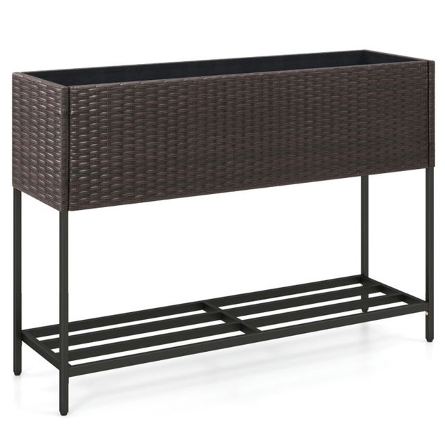 Kepooman Wicker Raised Garden Bed with Storage Shelf and Drainage Gaps