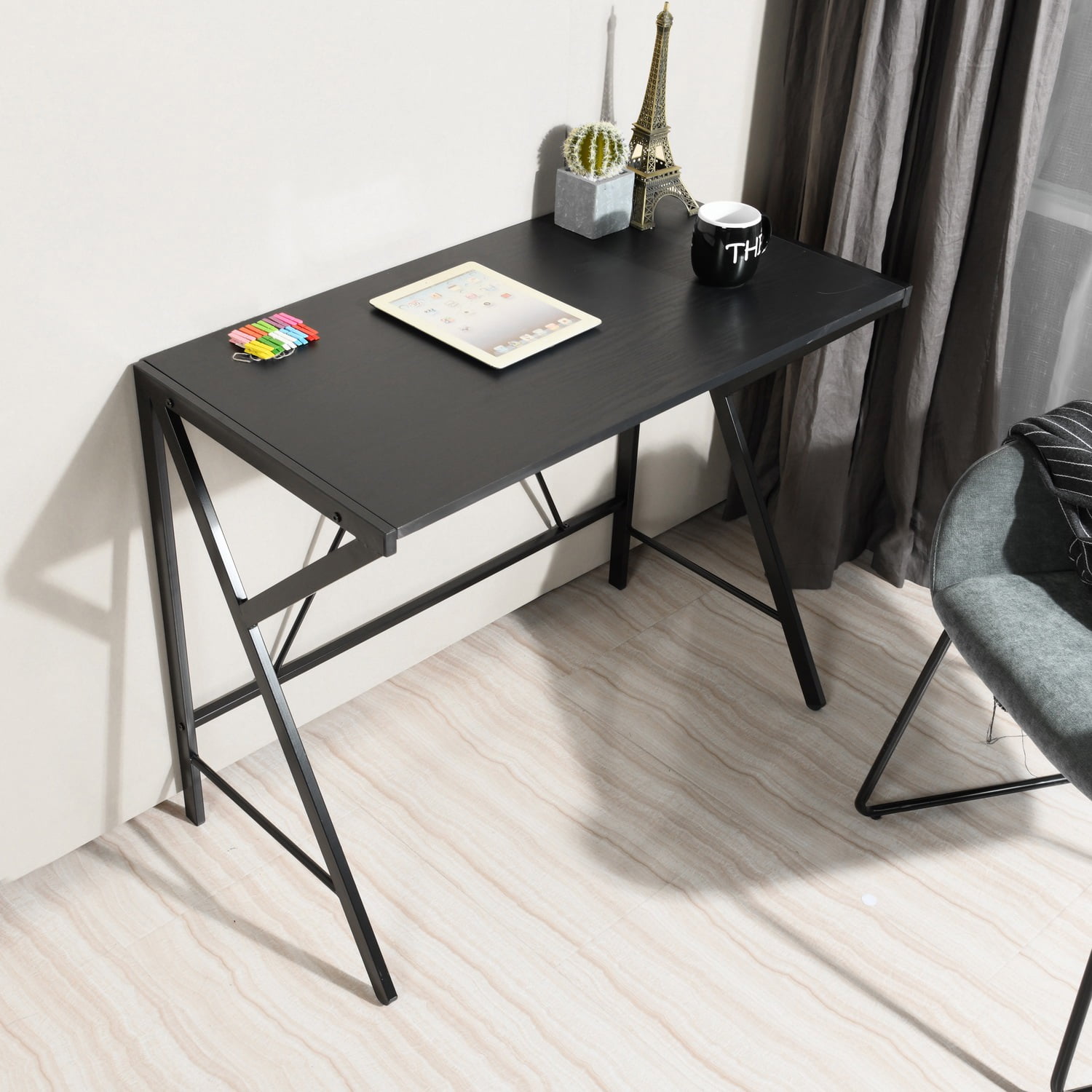 Kepooman Writing Computer Desk, Home Office Table, Modern Furniture Simple Study Makeup Workstation, Black Kepooman Writing Computer Desk, Home Office Table, Modern Furniture Simple Study Makeup Workstation, Black