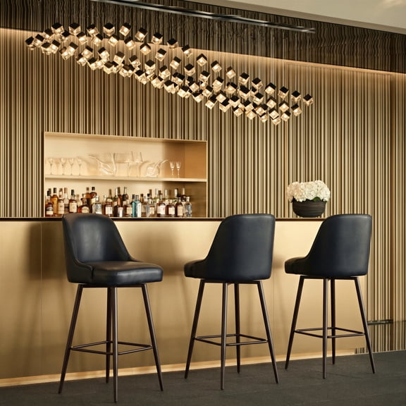 Keppel Swivel Barstool Black & Bronze Barstool, Modern Style, Plush and durable faux leather fabric, Plywood, Indoor Bar