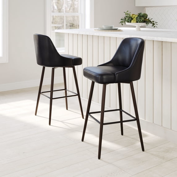 Keppel Swivel Barstool Black & Bronze Barstool, Modern Style, Plush and durable faux leather fabric, Plywood, Indoor Bar