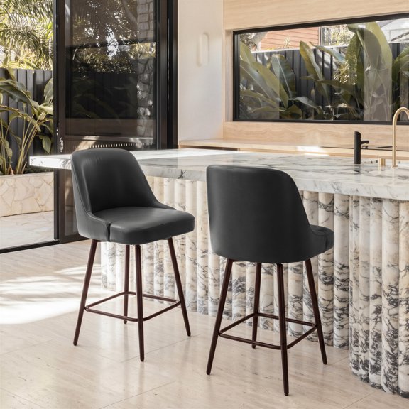 Keppel Swivel Counter Stool Black & Bronze Counter Stool, Modern Style, Plush and durable faux leather fabric, Steel, Indoor Bar