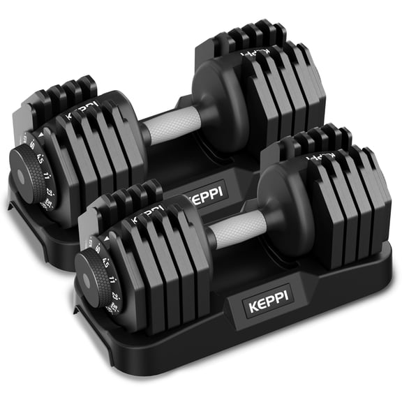 Keppi Adjustable Dumbbells Set 60LB Pair, 10-in-1 Quick Adjust Weight Set with Anti-Slip Handle, Space Saving Home Gym Strength Training Equipment