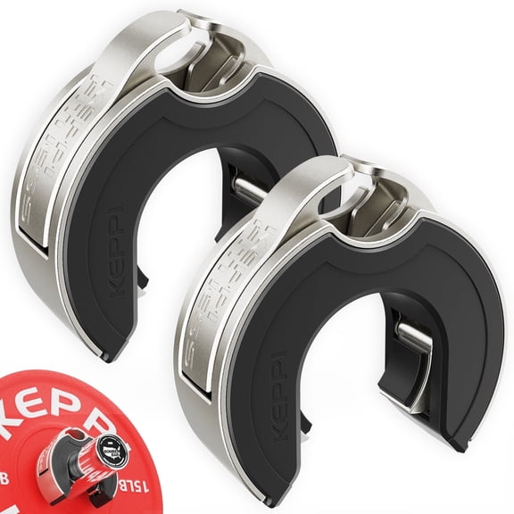 Keppi Fitness 2 inch Olympic Barbell Clamps Aluminum Weight Bar Collars with Magnetic Storage, Quick Lock Design(Silver and Black)