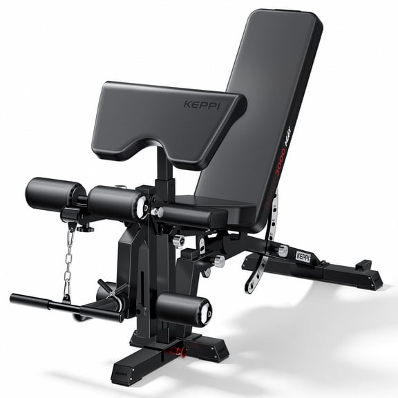 Keppi Fitness Bench3000 MAX Adjustable Weight Bench, 1200 lb, Leg Extension and Preacher Curl Pad