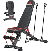 Keppi Fitness Adjustable Weight Bench with 2 Sets Resistance Bands, Foldable Workout Bench for Full Body Strength Training, Incline Decline Exercise Bench for Home Gym