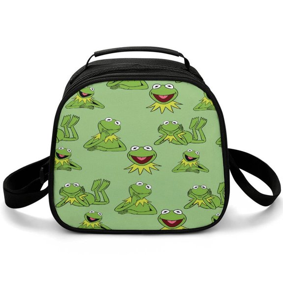 Ker-mit The Frog Lunch Bag Small Lunch Box Shoulder Strap Reusable Food Tote Bag for Snacks Drinks