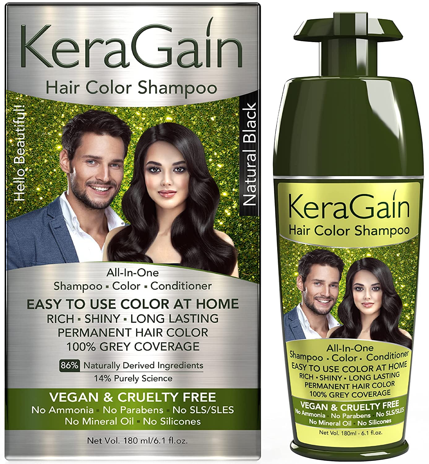 KeraGain Natural Black Hair Color Shampoo - 180ml - Walmart.com