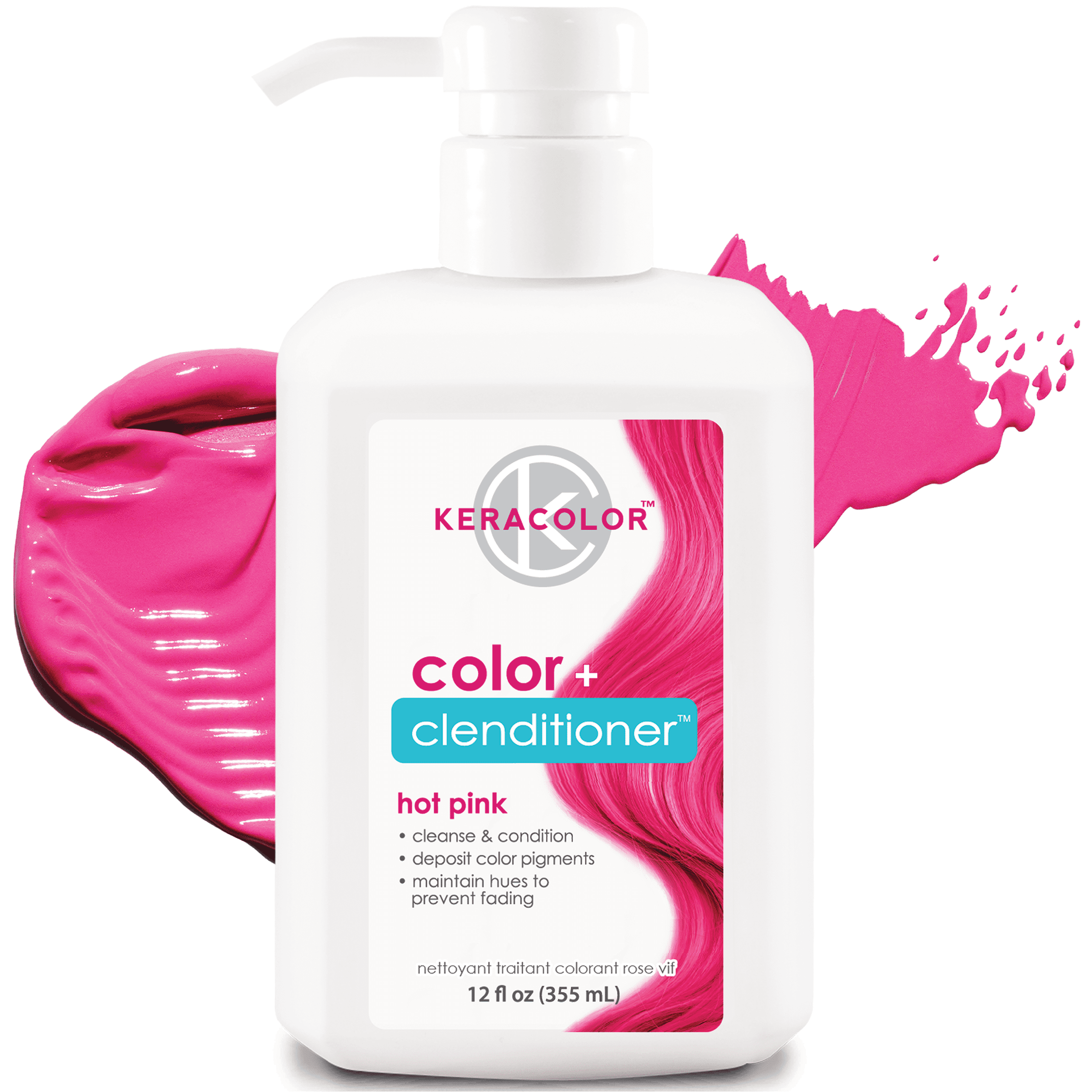 Keracolor Semi Permanent Hair Dye 3 in 1 Clenditioner, Hot Pink, 12 fl