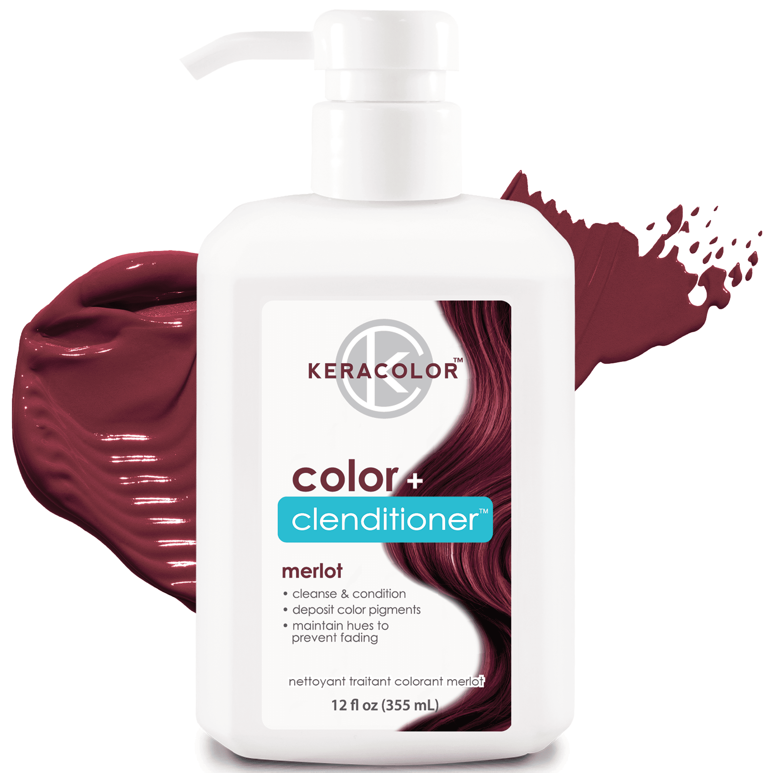 Keracolor Semi Permanent Hair Dye 3 in 1 Clenditioner, Merlot, 12 fl oz