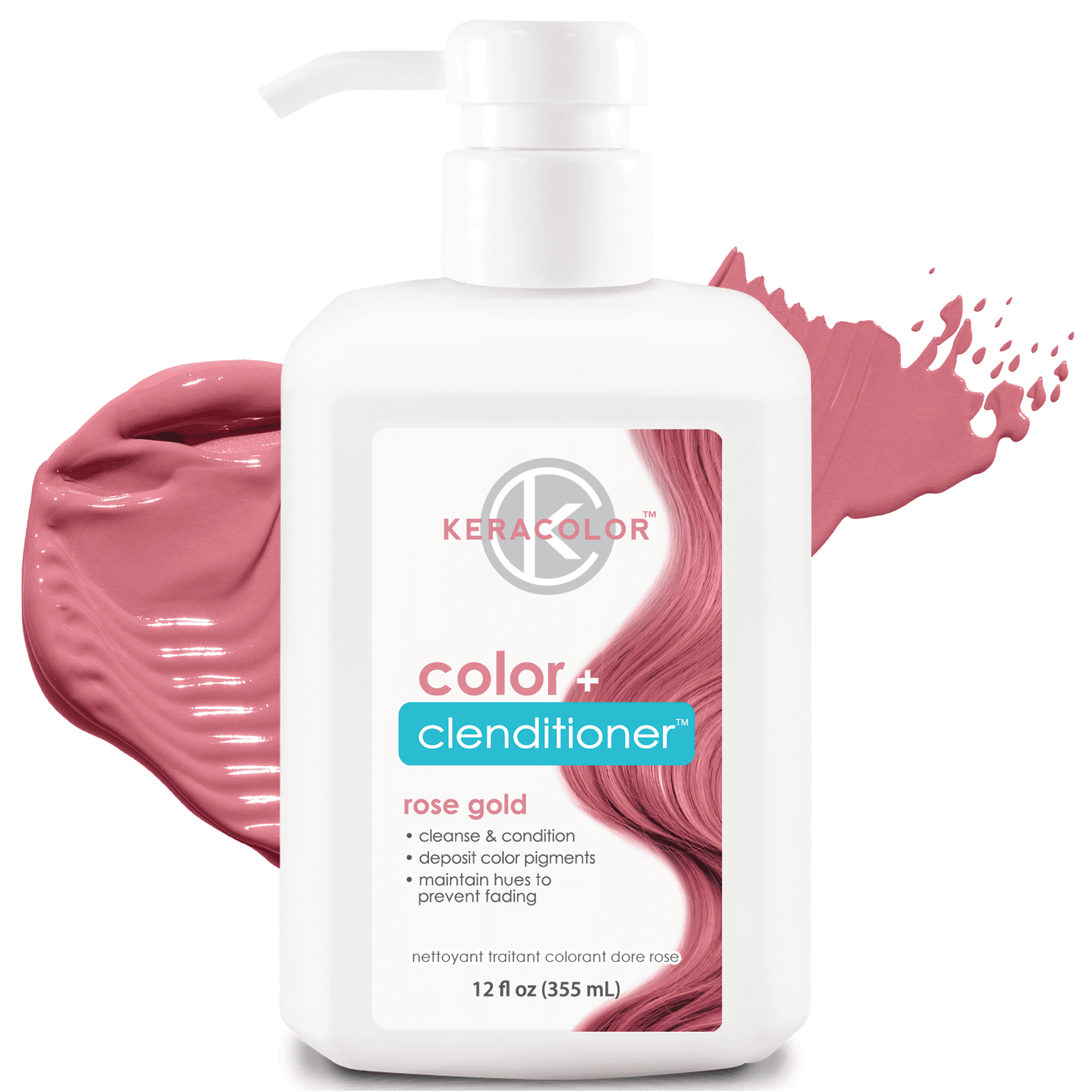 Keracolor Semi Permanent Hair Dye 3 in 1 Clenditioner, Rose Gold, 12 fl