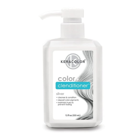 Keracolor Semi Permanent Hair Dye 3 in 1 Clenditioner, Silver, 12 fl oz