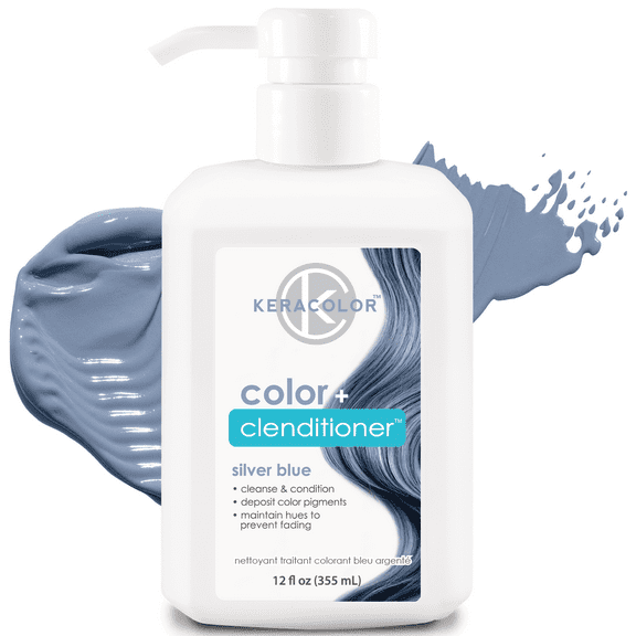 Keracolor Semi Permanent Hair Dye 3 in 1 Clenditioner, Silver Blue, 12 fl oz