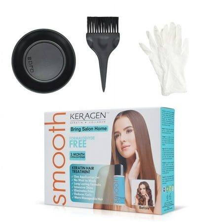 Keragen - Brazilian Keratin Hair Smoothing Treatment Express Home Kit - Blowout Straightening System, with 2 Oz Formaldehyde Free Treatment, 2 Oz Clarifying Shampoo and Aftercare Samples