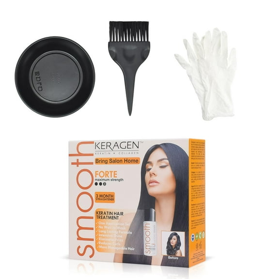 Keragen - Brazilian Keratin Hair Smoothing Treatment Express Home Kit - Blowout Straightening System, with 2 Oz Forte Treatment, 2 Oz Clarifying Shampoo and Aftercare Samples