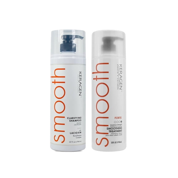 Keragen Smooth Clarifying Shampoo with Smoothing Treatment Forte- 32 oz each- DUO Combo