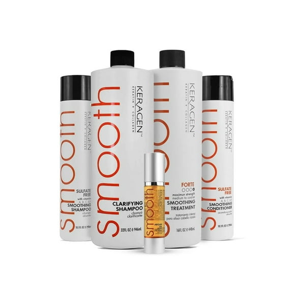 Keragen Smooth - Smoothing Hair Salon Treatment with Keratin & Collagen- 5pc Combo Kit