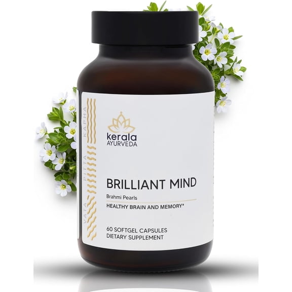 Kerala Ayurveda Brahmi (Bacopa Monnieri) Pearls - 60 Capsules | Ayurvedic Brain Health, Herbal Supplement for Adults | Natural Focus| Prop 65 Compliant