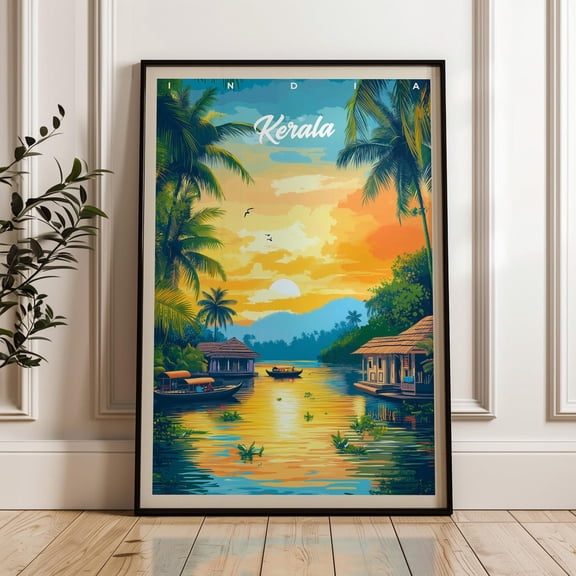 Kerala India Travel Print, Malabar Coast Art Print, Stretched Canvas 8x10in