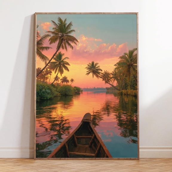 Kerala India Tropical Canoe Sunset Print Unframed Paper Print