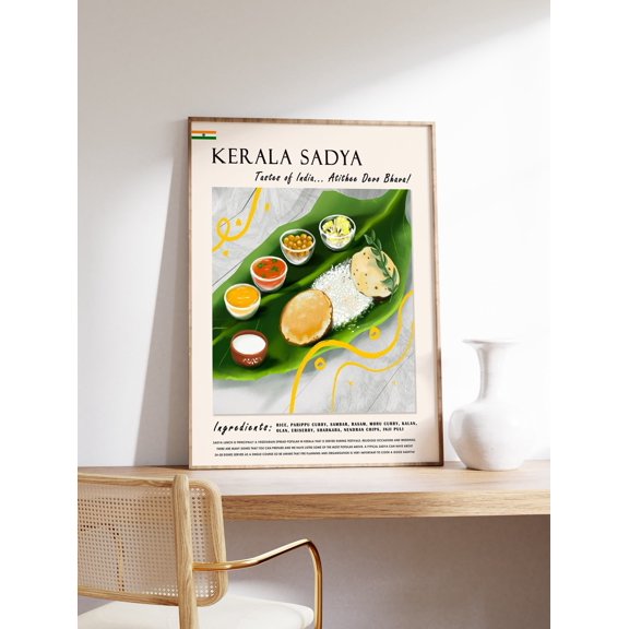 Kerala Sadya Indian Food Art Cuisine Kitchen Restaurant Cultural Decor Print, Unframed Paper Poster 8x10in