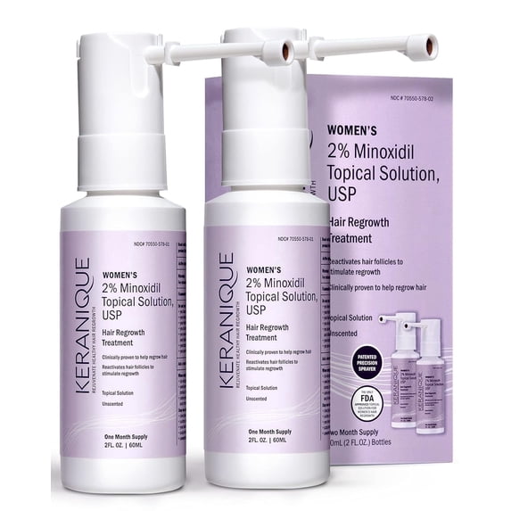 Keranique Hair Regrowth Treatment Spray w/ Minoxidil for Hair Growth & Thickening, 2 fl oz, 2-Pack