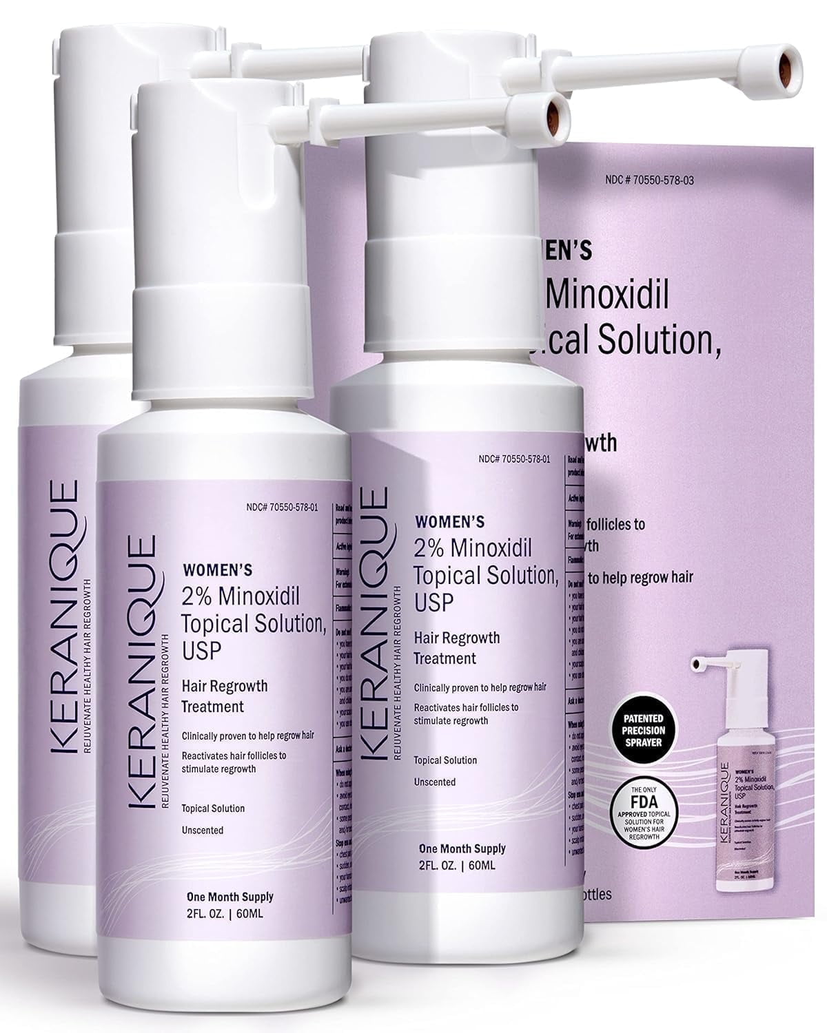 Keranique Hair Regrowth Spray for Women with 2% Minoxidil, 90 Days