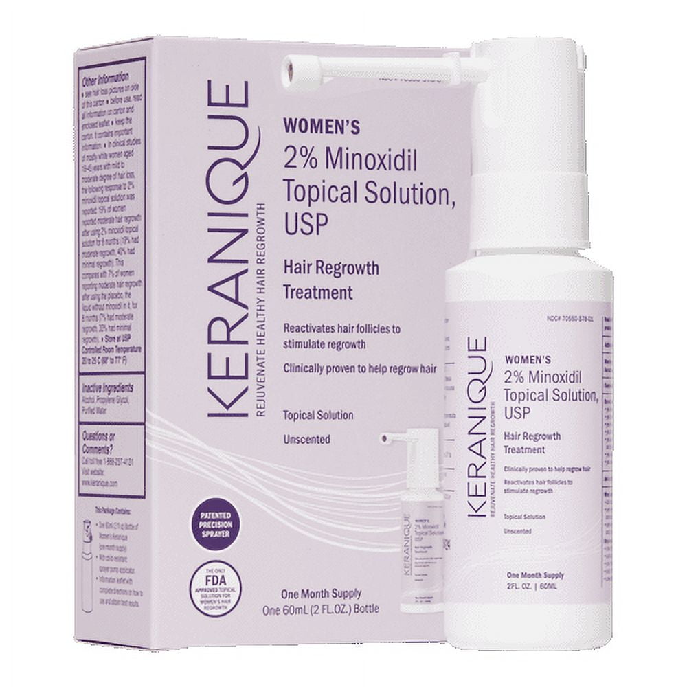 Keranique Women's 2 Minoxidil Solution for Hair Regrowth, 1 Month
