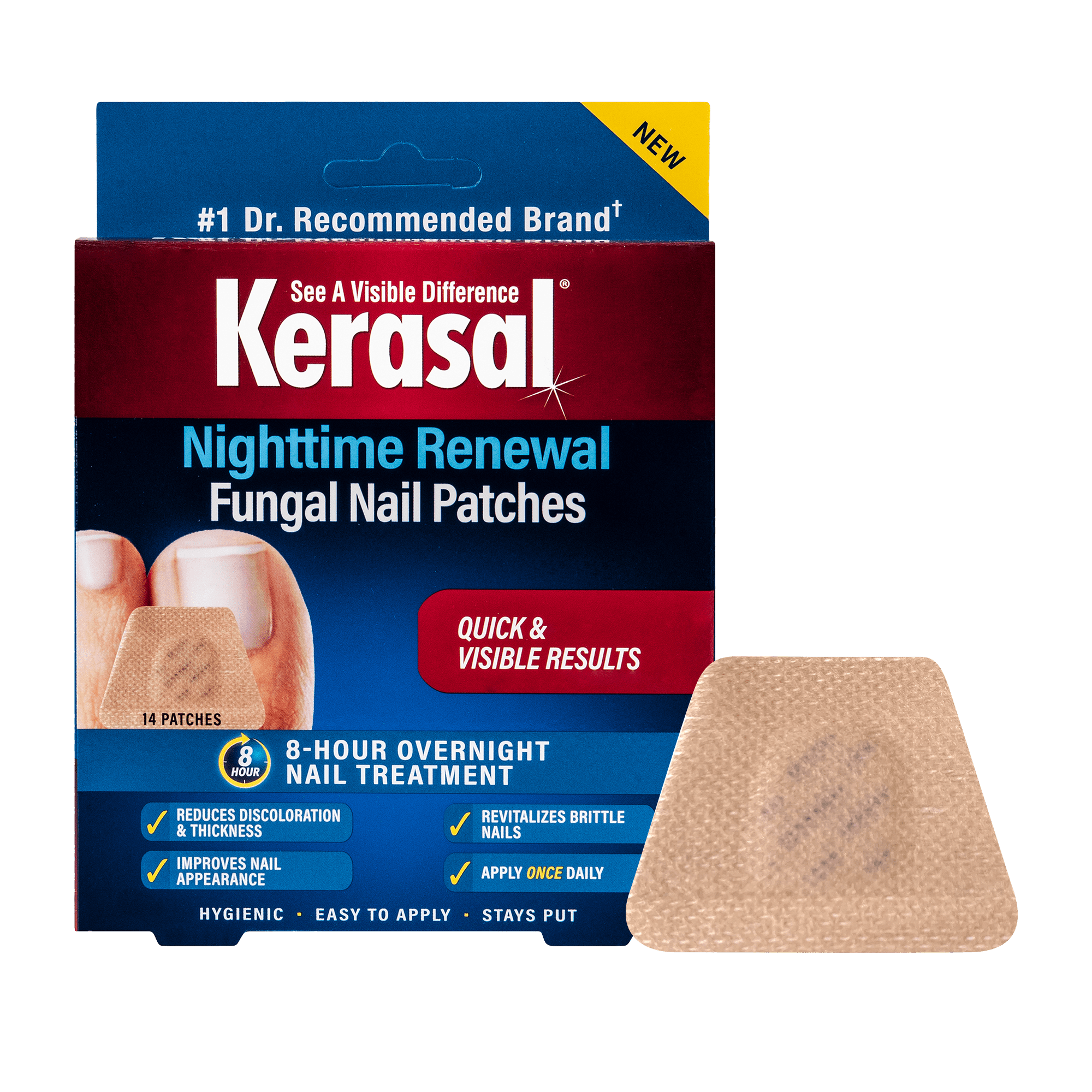 Kerasal Nighttime Renewal Anti-Fungal Nail Patch, Extra Strength, Overnight Repair, 14 Count