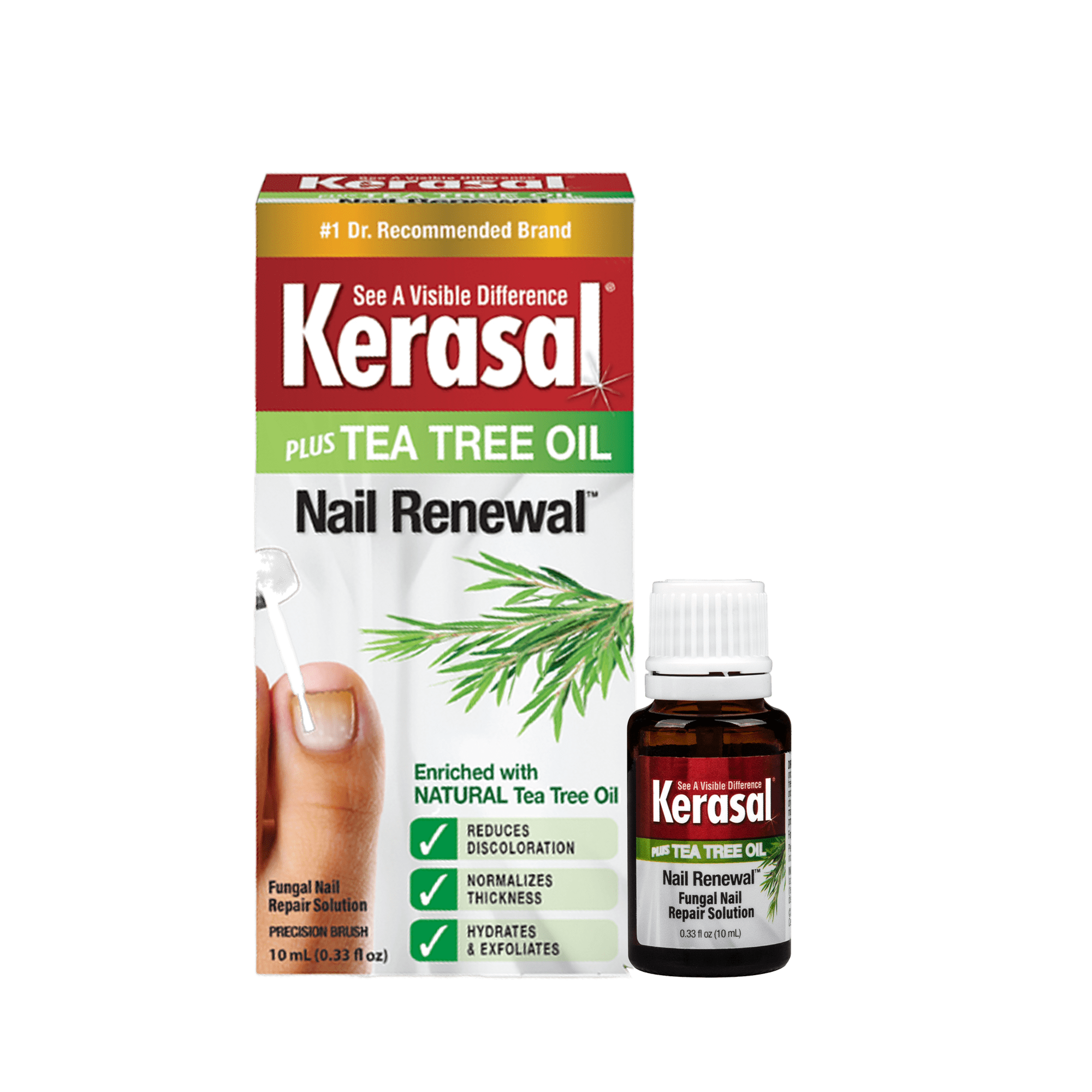 Kerasal Plus Tea Tree Oil Nail Renewal Fungal Nail Repair Solution Precision Brush, 10 ml (0.33 Fl Oz)