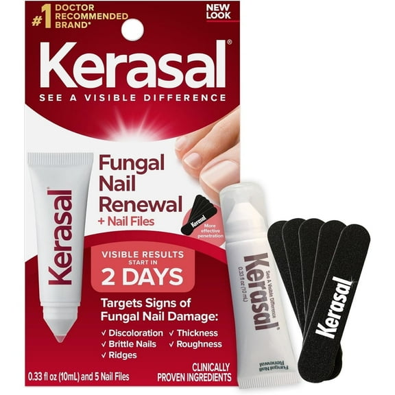Kerasal Nail Renewal and Nail File Combo Pack, 5 Heavy Duty Nail Files, 0.33 fl oz, Clear