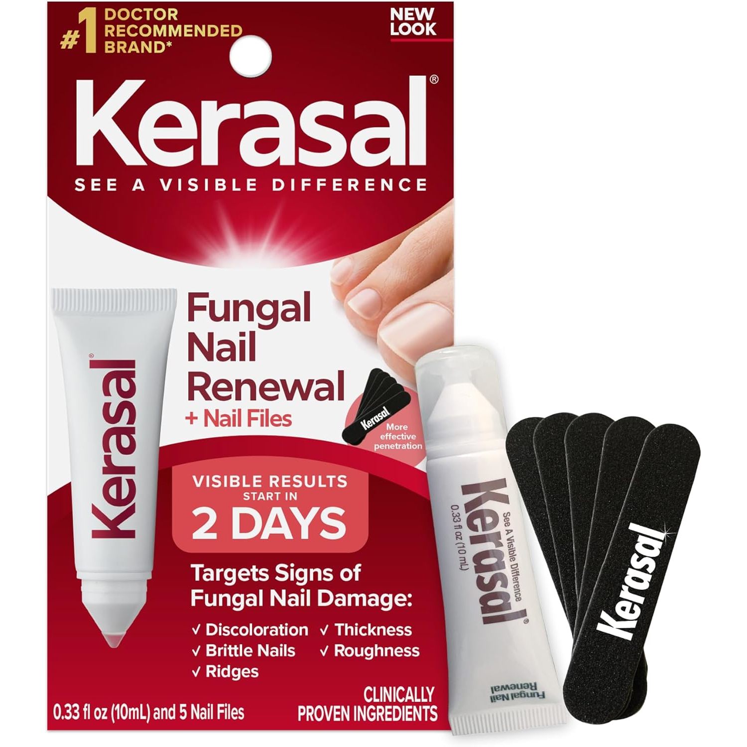 Kerasal Nail Renewal and Nail File Combo Pack, Restores Appearance of Discolored or Damaged Nails, 5 Heavy Duty Nail Files, 0.33 fl oz, Clear