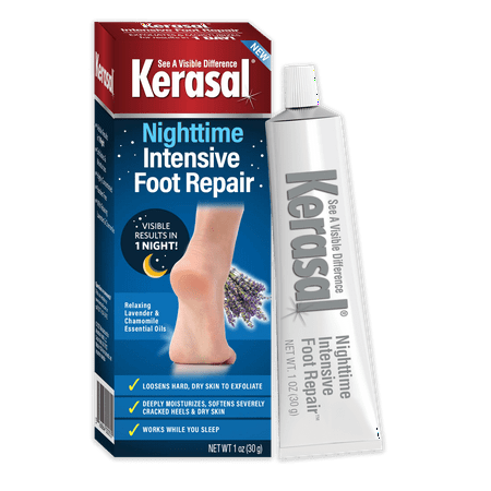 Kerasal Nighttime Intensive Foot Repair, Skin Healing Ointment for Cracked Heels and Dry Feet, 1oz