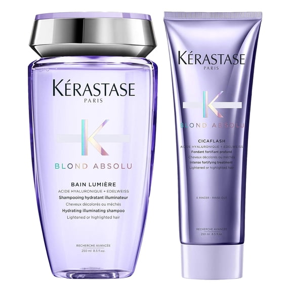 Kerastase Blond Absolu Bain lumiere Shampoo and Cicaflash Conditioner Set 8.5 oz Each For Lightened or Highlighted Hair