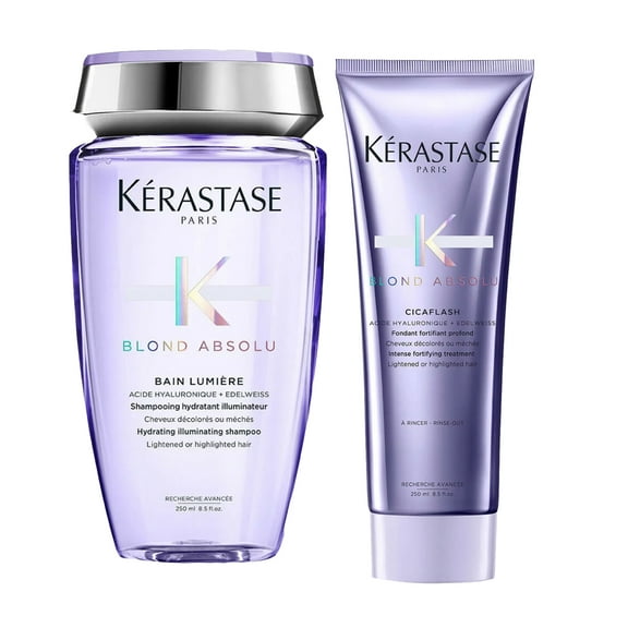 Kerastase Blond Absolu Hydrating Illuminating Shampoo and Intense Fortifying Conditioner for Lightened or Highlighted Hair, 8.5 oz each