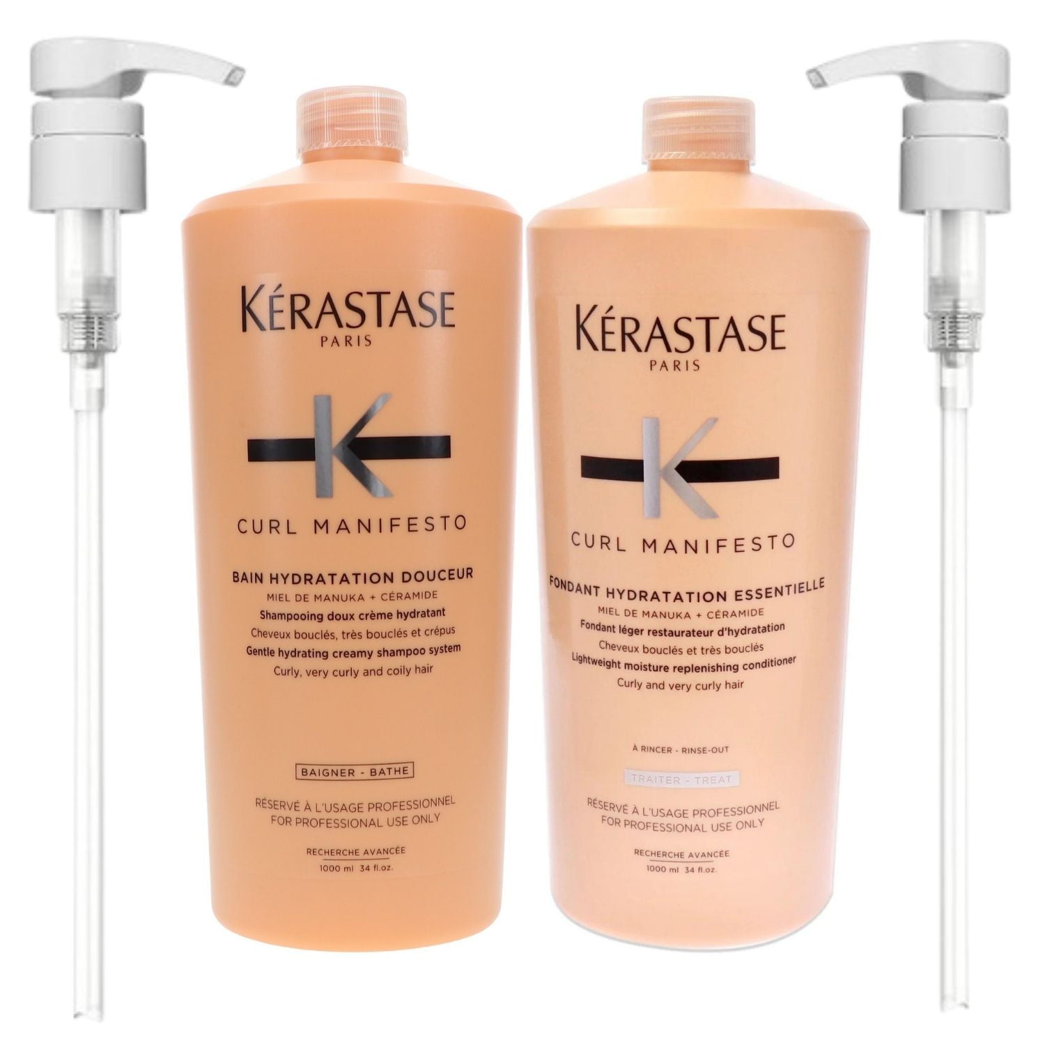 Kerastase Curl Manifesto Bain Hydratation Douceur Shampoo & Fondant  Hydratation Essentielle Conditioner Set, 34 oz Each With Pumps