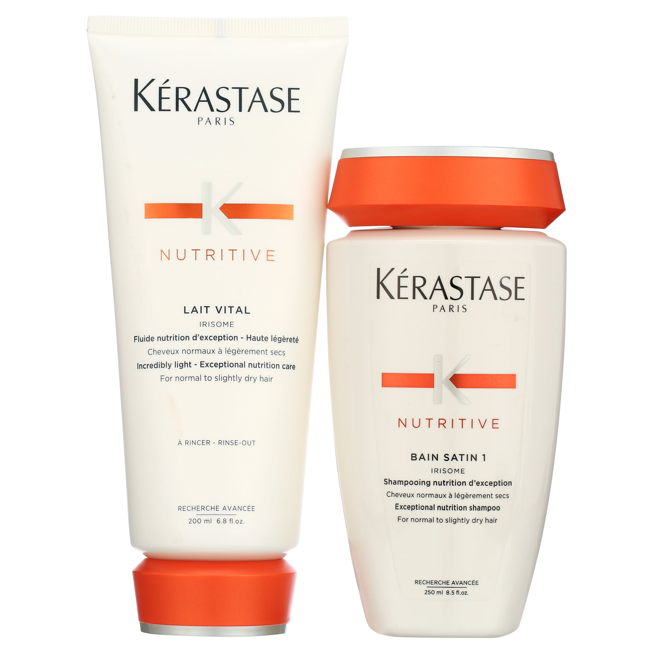 Kerastase Nutritive Bain Satin 1 Shampoo 8.5 Oz and Lait Vital 6.8 Oz Conditioner Combo