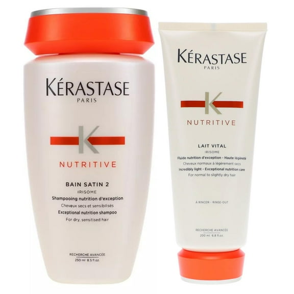 Kerastase Nutritive Bain Satin 2 Noutrition Shampoo 8.5 oz and Lait Vital Noutrition Care Conditioner 6.7 oz Set