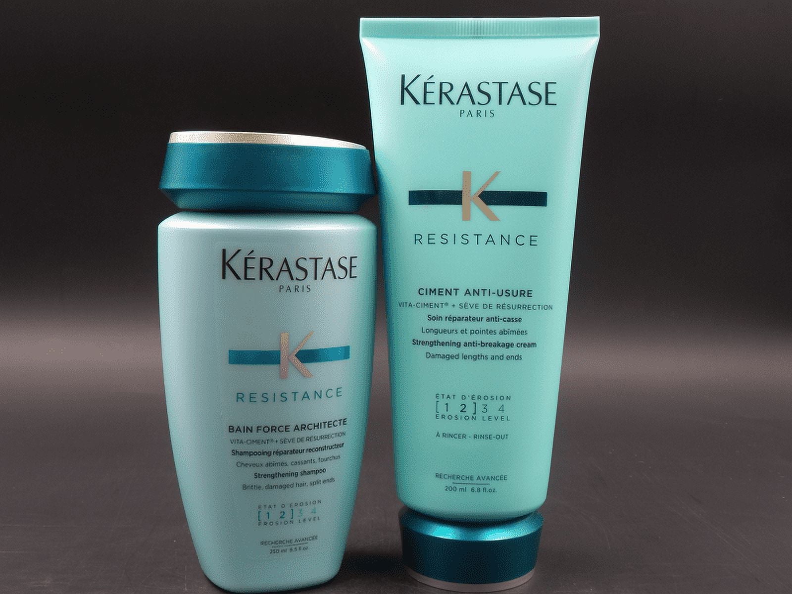 Kerastase Resistance Bain Force Architecture Shampoo, 8.5 oz & Ciment Anti-Usure Cream, 6.8 oz Set